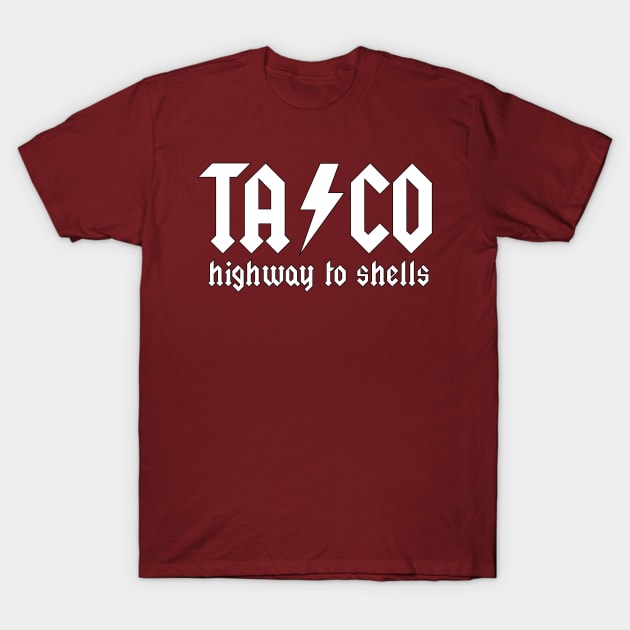 TACO - AC/DC Design T-Shirt by mymainmandeebo